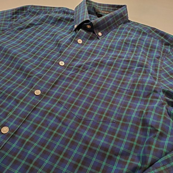 Banana Republic Shirt Men Medium Navy Plaid Slim Flex Fit Stretch Button Down - Picture 4 of 14